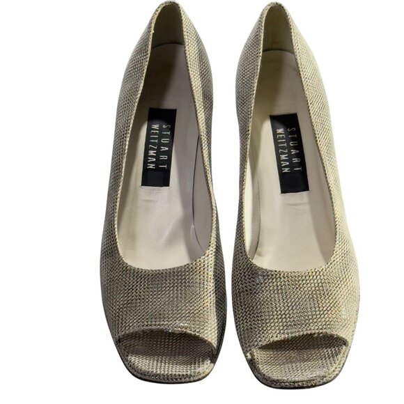 Stuart Weitzman Women's Beige Snakeskin Print Block Heel Shoes Size 9 AAAA - Picture 10 of 11